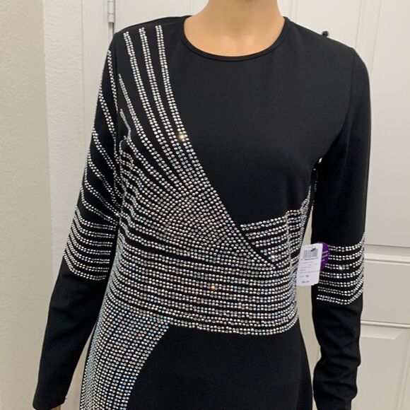 Windsor Size Medium Scoop Neck Black Diamond Studded Maxi Side Slit Dress New - Picture 2 of 15